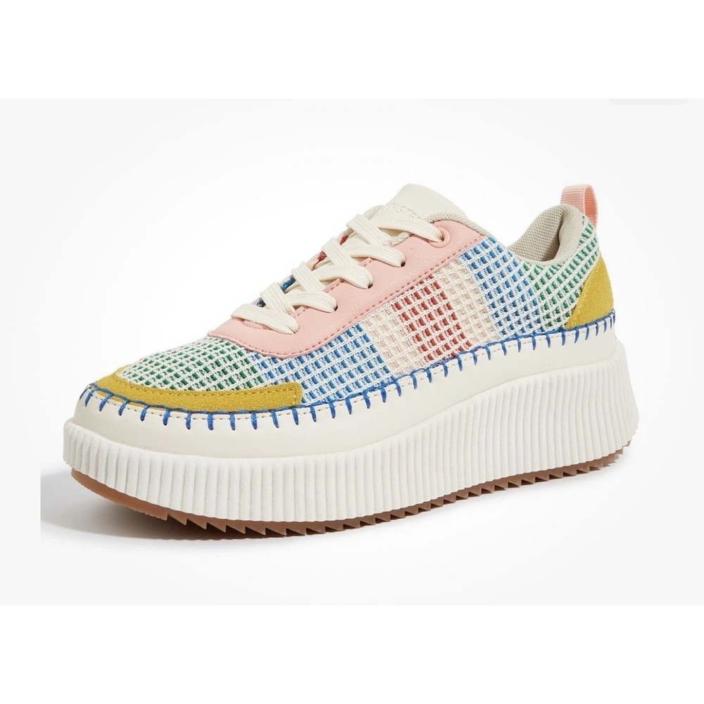 LUCKY STEP Women's Platform Braided Sneakers Pink  BLue Yellow multi Knit US 10